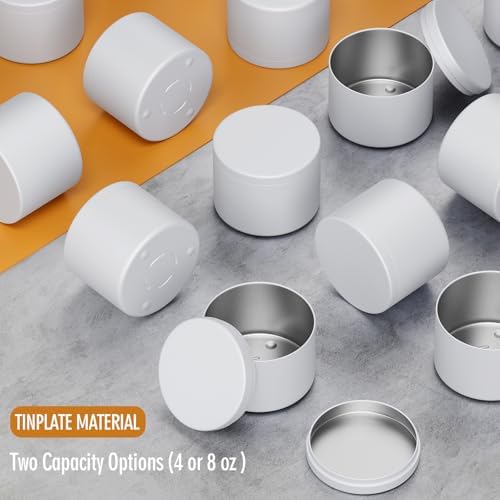 Empty Candles Tins 4 oz Candle Jars 24 pcs Candle Containers for Candle Making with Lid (White-4oz)