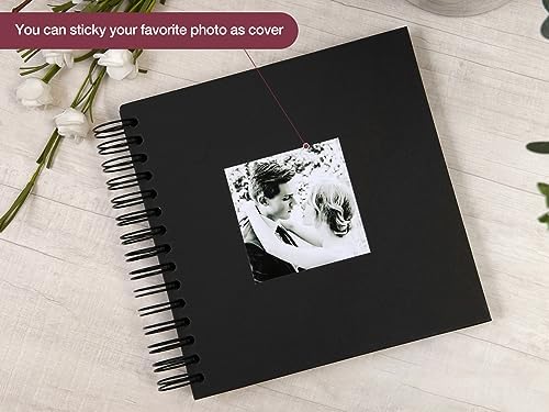 potricher 8 x 8 Inch DIY Scrapbook Album 80 Pages with Kraft Paper, Black | Thick Kraft Paper Scrap Book Photo Albums, Memory Book for Wedding, Anniversary, Baby, Family, Travel, DIY Projects
