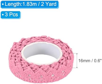 PATIKIL 0.6" Wide 2 Yards Self-Adhesive Lace Tape Lace Ribbon, 3 Pack Cotton Washi Trim Stickers Masking for Craft Scrapbooking DIY Card Making, Dark Pink