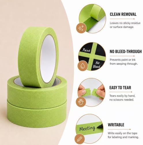 Light Green Masking Tape 1 Inch Wide, 3 Rolls Painters Tape 1 inch x 25 Yds