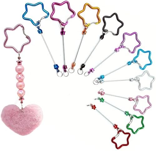 Beadable Keychain Colorful Heart/Triangle Shaped Blank Bar with Snap Hook for DIY Craft Making Kit