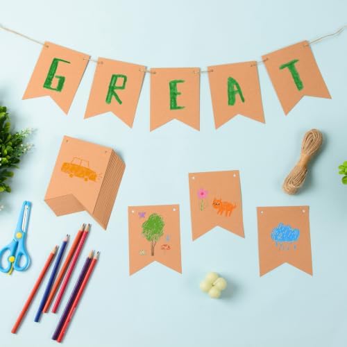 MixTeach 120 pcs Paper Banner Flags Cutouts Brown Swallowtail Banners