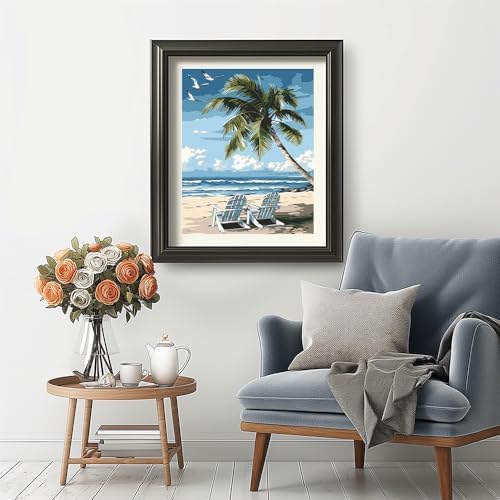 Natuyalo Paint by Numbers Kit for Adults - Beach DIY Adult Paint by Number Kits Seascape Acrylic Canvas Painting for Adults Beginners Kids Art Crafts Without Frame, 16x20 Inch