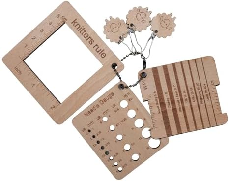3 Pcs Wood Knitting Gauge Rulers with Lamb Marking Button, 3 Style Square Knitting Tool, Crochet Hook & Knitting Needle Gauge & Knitting Rule, Sewing Rulers for Art Sewing Knitting Crafts