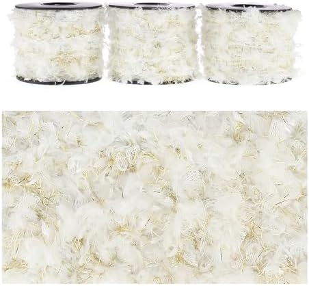 Artisanal Yarn Collection Multifiber Fancy Yarn for Knitting Crocheting Crafts DIY, Set of 3 Rolls (White & Gold)