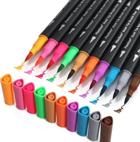 Piochoo Dual Brush Markers,60 Colors Markers for Adult Coloring Books