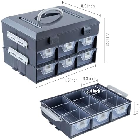 MyGift 11 Inch Hardware Organizer Case 24 Compartments 6 Drawers Gray