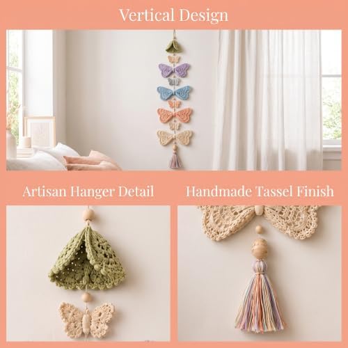 CHIANART Butterfly Garden Cascade DIY Crochet Kit, Step-by-Step Tutorials with Soft Yarn & Hook, Butterfly Garden Cascade Hanging Ornament for Windows or Bedrooms.，E