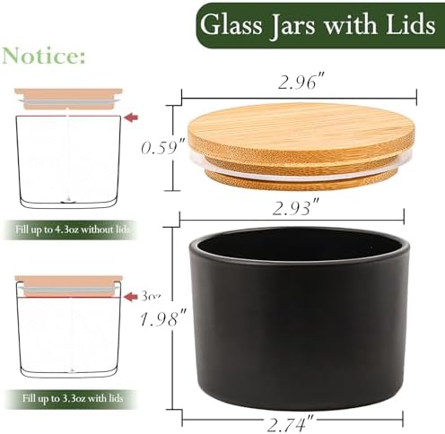 CONNOO 15 Pack 4oz Matte Black Glass Candle Jars with Airtight Bamboo Lids
