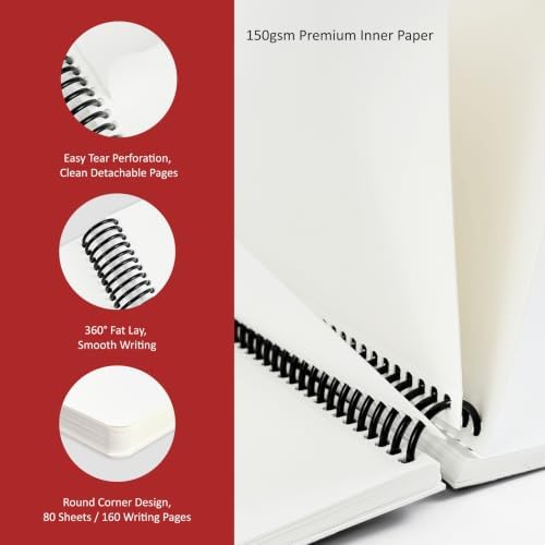 Hardcover Sketchbook,7.2"x8.3"Spiral Bound Drawing Pad,Red Grid