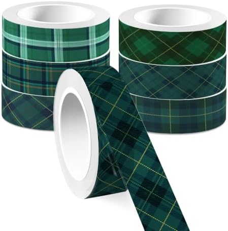 Green Plaid Washi Tape Set - 12 Rolls Decorative Masking Tape for Journal