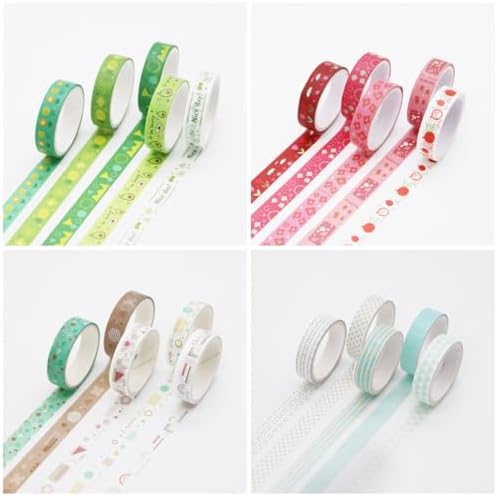 30 Pack Mini Washi Tape Set (10mm×2m) for Scrapbook Supplies with Adjustable 6-Grid Transparent Organizer, Japanese Paper Craft Tape for Journaling, DIY, Gift Wrapping