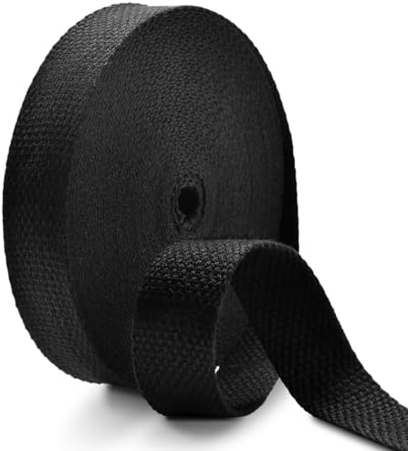 Cotton Webbing 1 Inch 12 Yards Black Cotton Webbing Straps for Bags Handles, 1 Inch Weave Webbing for Cloth Tote Bag Straps Making,Cloth Belt, DIY Crafts Decoration (Black 12Yards)