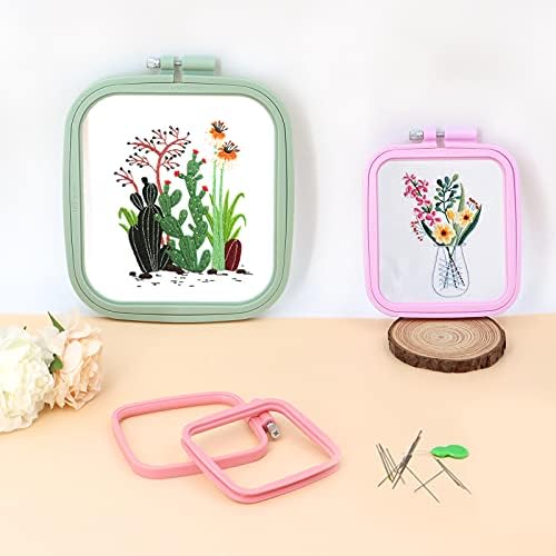 ZOCONE 3Pcs 3 Size Square Embroidery Hoops, ABS Plastic Embroidery Hoops Cross Stitch Hoops Embroidery Frames for Sewing, Needlework, Embroidery Projects (Size-3", 4.3", 6.5")