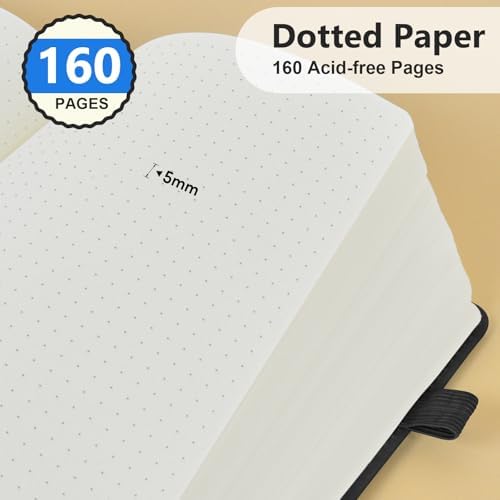 Dotted Journal 5.9"×8.5", 160 Pages Dot Grid Notebook, Bullet Journaling | Hardcover Leather Journal for Women & Men,100 Gsm Thick Paper,Medium Size, Dotted notebook for Work, School, Travel Writing