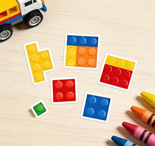 Building Block Stickers,500pcs 1.1Inch Block Decals Envelope Self-Adhesive Compatible with Bricks for Water Bottles Laptops Notebooks Party Favors Classroom Rewards