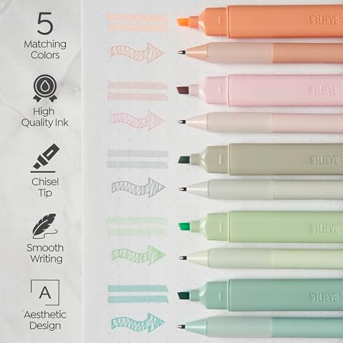 BLIEVE Bible Highlighters And Pens No Bleed, Chisel Tip & Rollerball Pens, Multicolor Ink, Comfort Grip & Fast Dry, Cute Bible Journaling (PASTEL)