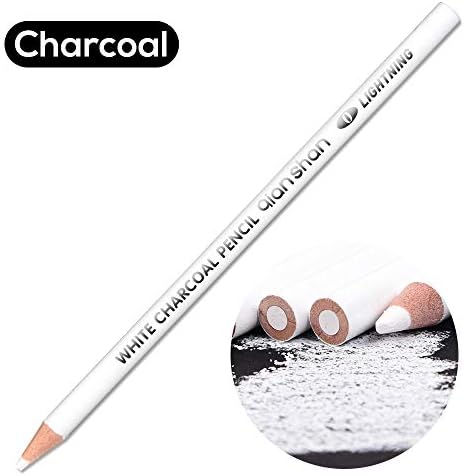 qianshan 2 Pcs Black White Color Charcoal Pencils, Professional Hight Quality Sketch Highlight Charcoal Wooden Pencils for Artist Drawing, Sketching, Blending, 2 Colors of 1 Black, 1White