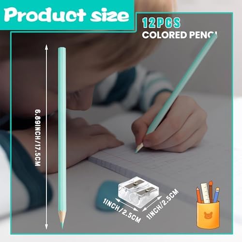 12 PCS Macaron Blue Colored Pencils Pre Sharpened Pencil 2 HB - Ideal for Checking, Grading, Tests & Office/School Supplies