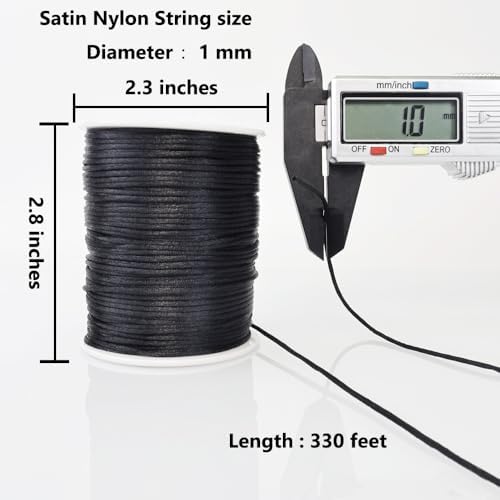 LUSTEMBER 330 Feet Satin Nylon String, 1 mm Silky Smooth Durable Nylon Cord for Jewelry Making, Bracelets, Beading, Necklaces, Macrame, Kumihimo, Rattail, and Chinese Knot Craft
