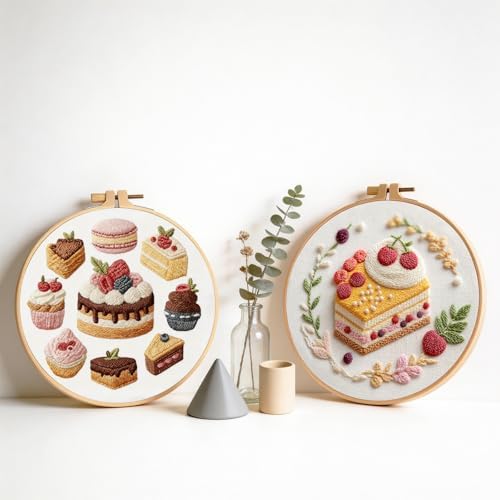 spicssa Embroidery Kit for Beginners, Hand Needlepoint Kits for Adults with Pre-Stamped Patterns, 7.8-Inch Hoop, Threads & Needles, Step by Step Instructions