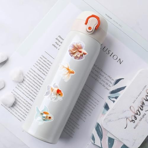 50pcs Goldfish Stickers for Laptop Water Bottles, Transparent PET Waterproof Adhesive Fish Decals Under Colorful Goldfishes Sticker for Kids Birthday Party Scrapbook Phone (Goldfish)
