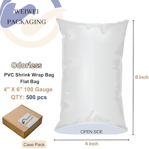 Weiwei - 500PCS 4x6 inch PVC Shrink Wrap Bag Odorless 100 Gauge for Soap, Bath Bomb