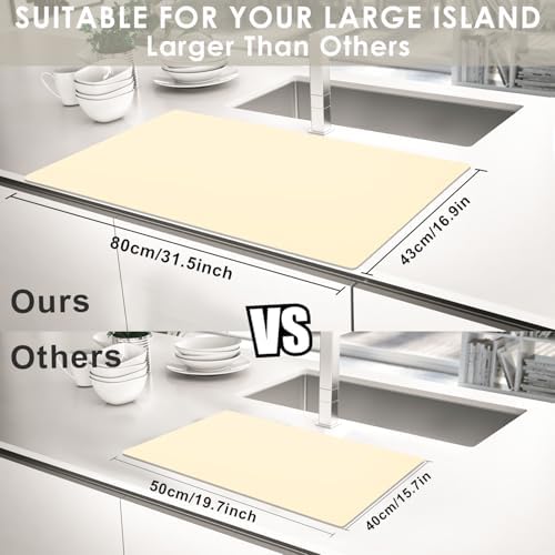 Extra Large Silicone Placemat, Food-Grade Flexible Silicone Mat Kids Non-Slip Dinner Placemat Waterproof Heat Insulation Countertop Protector Silicone Pastry Rolling Dough Mats 31.5x16.9'''Beige