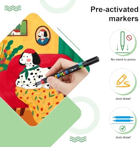 Dual Tip Acrylic Paint Pens, 12 Colors Acrylic Paint Markers with Fine & Brush Tip, Water-Based Permanent Paint Pens for Rock Painting, Canvas, Glass, Wood, Ceramic, Fabric DIY Crafts