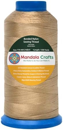 Mandala Crafts Size 69 210D T70 Khaki Bonded Nylon Thread, 1500 YDs