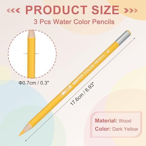 PATIKIL Watercolor Pencils, Dark Yellow Color Pencil Set Sketch Coloring Drawing Colored Pencils Bulk Artist Drawing Supplies for Adult Coloring Book Blending, 3 Pcs