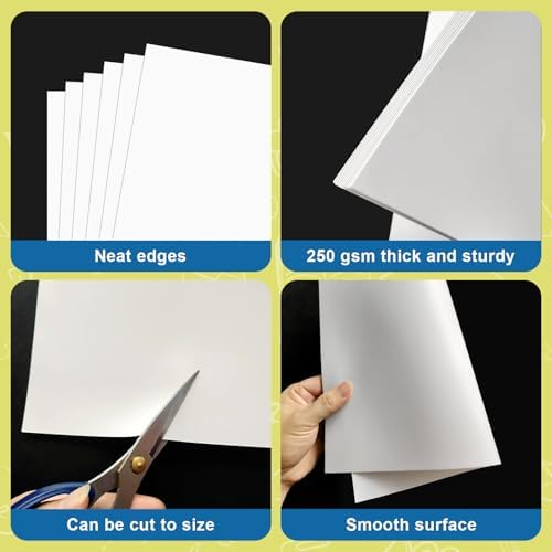 50 Pcs Poster Board 11" x 14" White Paper Bulk, ROOKEA 250GSM Vision Boards Poster Paper for School Arts Craft Projects Drawing Display Office Vision Supplies