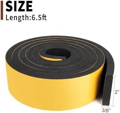 Yotache Self Sticking Foam Insulation Tape 2" W X 3/8" T, 6.5 Ft