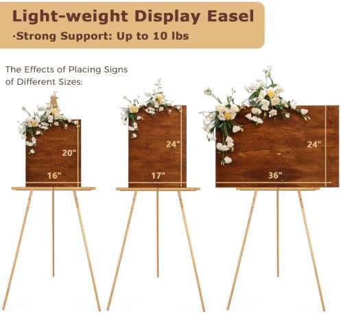 VISWIN 3Pcs 63" Gold Easel Stand for Wedding Signs, Adjustable Wooden Display Easel with Holder, Tripod Floor Easel for Welcome Board, Poster, Picture, Photos, Paintings