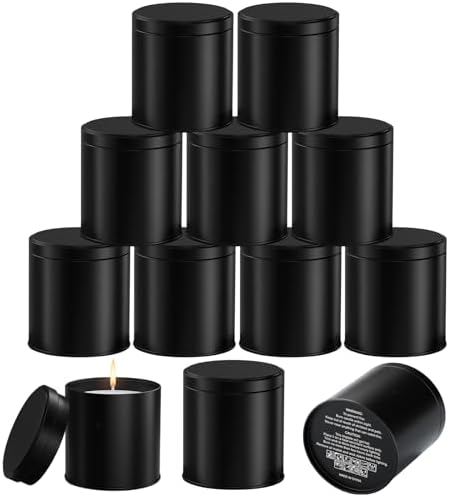 12 Pack 10 oz Black Metal Candle Tins with Lids – Double-Sided Black Finish Round Containers for DIY Candle Making, Storage & Small Business Use