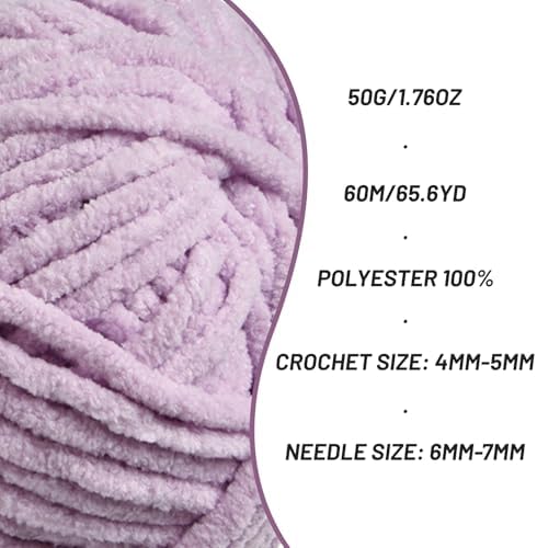 3 Packs Plush Chenille Chunky Crochet Yarn - Baby Yarn for Crocheting Soft - Velvet Yarns Knitting for Blankets Crafts - Fluffy Amigurumi Yarns 150g / 196.8yds (3 Light Purple)