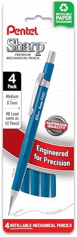 Pentel Sharp Mechanical Pencil, (0.7mm), Medium Line, Blue Barrel, Pack of 4 (P207PF4C)