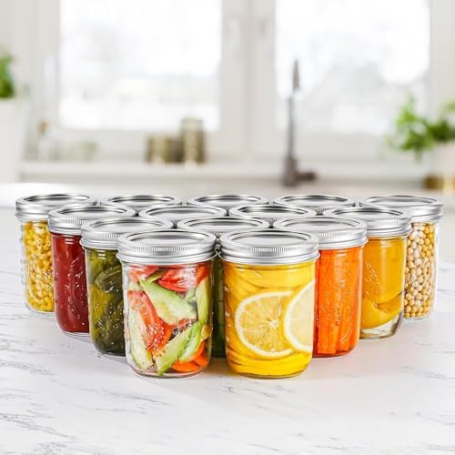 Miuyhji 16 oz Wide Mouth Glass Mason Jars with Lids, 12 Pack for Canning