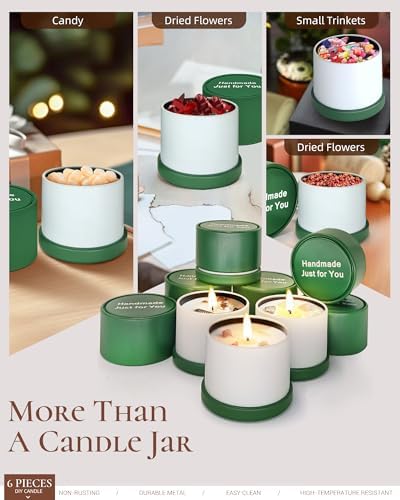 Quikobo 6 Pack 4oz Green Candle Tins with Lids - Durable Matte Tinplate Containers for DIY Candle Making and Multi-Purpose Storage