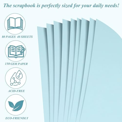 Joyberg Scrapbook 80 Pages, Scrapbooking Supplies 8 x 8 In, Scrapbook Album Suitable for Album Memory Book Wedding, Anniversary Family, DIY Craft Projects (Blue)