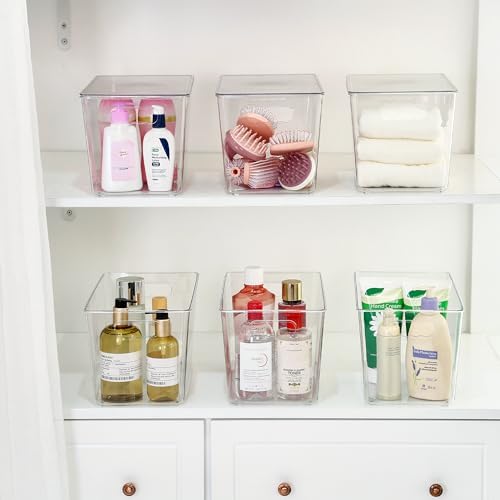 Vtopmart 10 Pack Clear Stackable Storage Bins with Lids and Handles, XLarge | BPA-free Plastic, Organize Vertically, For Pantry Kitchen Fridge Cabinet Closet Bathroom, Built to Last, Easy to Move
