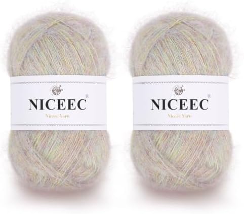 NICEEC 2 Skeins Long Pile Mohair Yarn 2.82oz/788yds - Dream