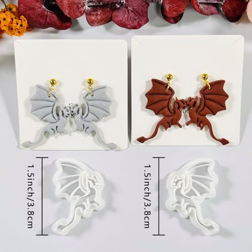 Xaekicr Polymer Clay Cutters Dragon Set – 2PCS Fantasy Dragon Clay Earring Cutters for Polymer Clay Jewelry, Halloween Gothic Clay Tools and Cutters for Cosplay and DIY Crafts