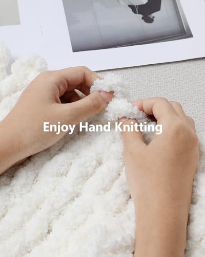 Cozyful Chunky Yarn for Hand Knitting, #9 Thick Jumbo Big Chunky Yarn for Crocheting, Super Chunky Knit Blanket Yarns, Large Chunky Chenille Yarns, 8 Pack (30 yds 8 oz Each Skein), Cream