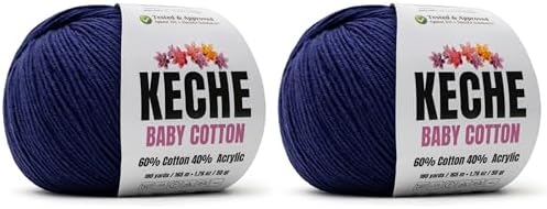 Keche Baby Cotton, 60% Cotton 40% Acrylic Yarn, Soft Cotton Yarn for Crochet and Knitting, Amigurumi Yarn 4 Skeins/Balls [1.76 Oz (50g) / 180 Yrds (165m)] x 2 Navy Blue
