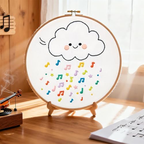 Crafmanoe Cute Embroidery Kits for Beginners Adults, Hand Embroidery Starter Kits, Stamped Cross Stitch Kits for Beginner Adult Craft Kits for Women, Entire Set of Embroidery Supplies & Video Tutorial
