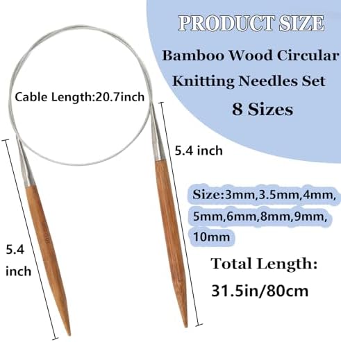 Hobekoee Bamboo Knitting Needles Set,36Pcs 9.8" Straight Single Pointed Bamboo Knitting Needles Set and 8Pcs 32" Circular Knitting Needles Kit with Storage Bag for Beginners Knitting Lovers