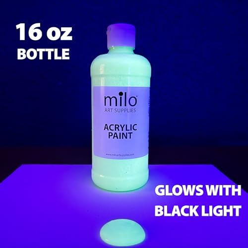 milo Glow in the Dark Acrylic Paint, Clear Phosphorescent Glow, 16oz Bottle