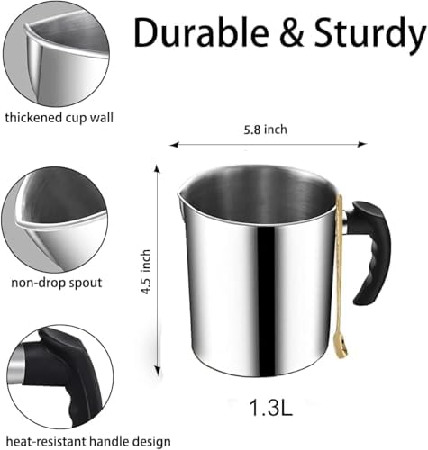 Candle Making Pouring Pot, Stainless Steel Wax Melting Pot with Heat-Resistant Handle, Double Boiler Candle Making Pitcher with Dripless Pouring Spout Design