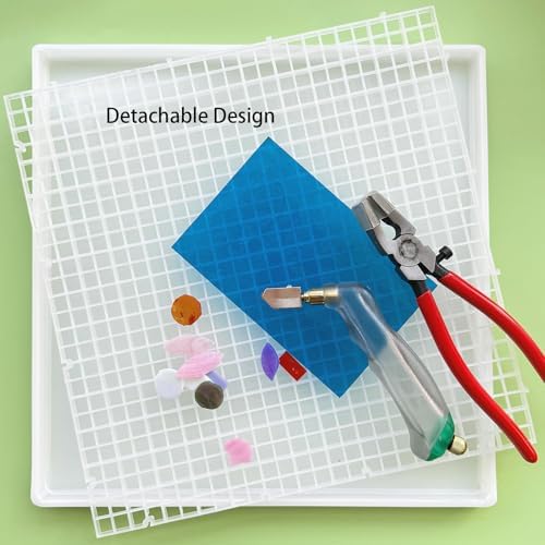 Stained Glass Cutting Mat with Tray, Great for Scoring and Cutting Glass, Catching Glass Shards in Grids, Removable Double-layer Design, Easy to Clean, Stained Glass Cutting Tools Supplies(12''x12'')